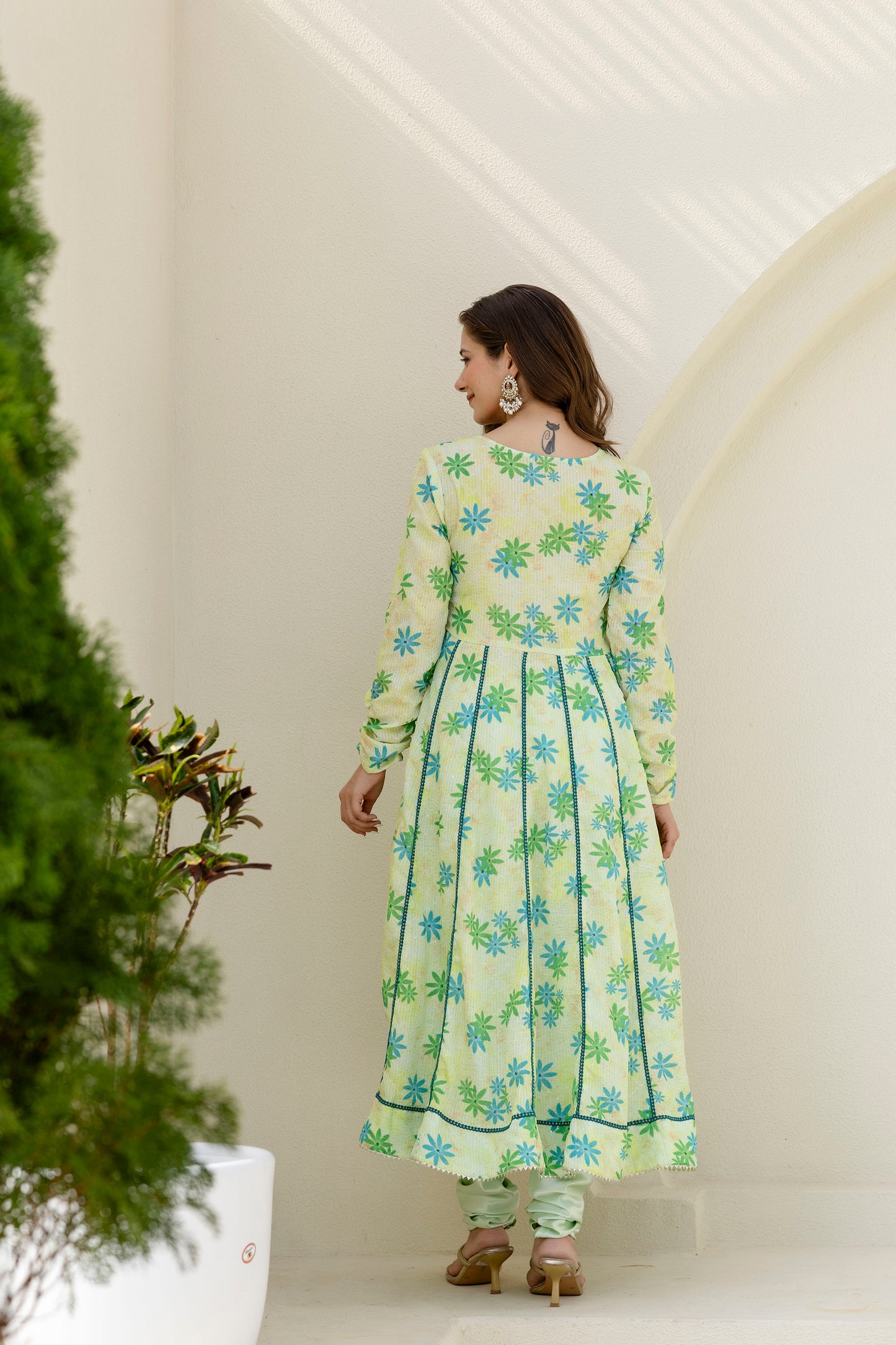 Embelished Anarkali kurta and Chudidar Pant set