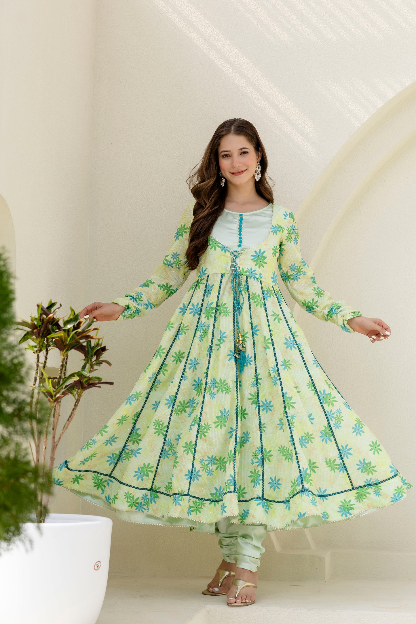 Embelished Anarkali kurta and Chudidar Pant set