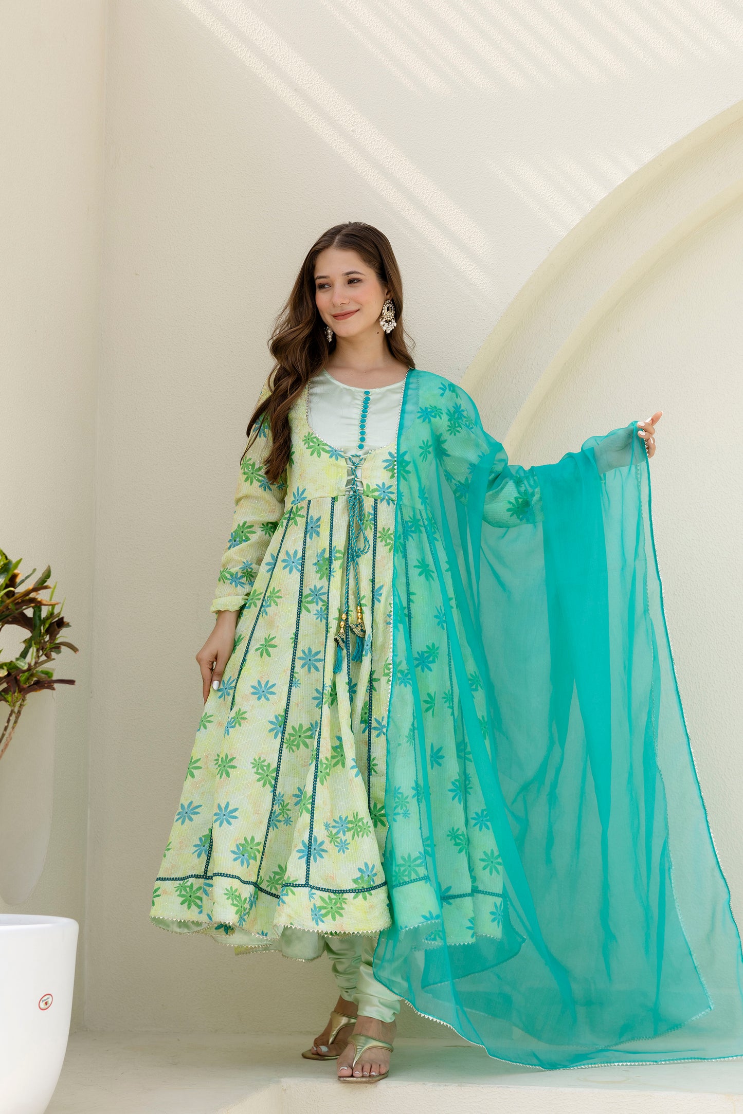 Embelished Anarkali kurta and Chudidar Pant set