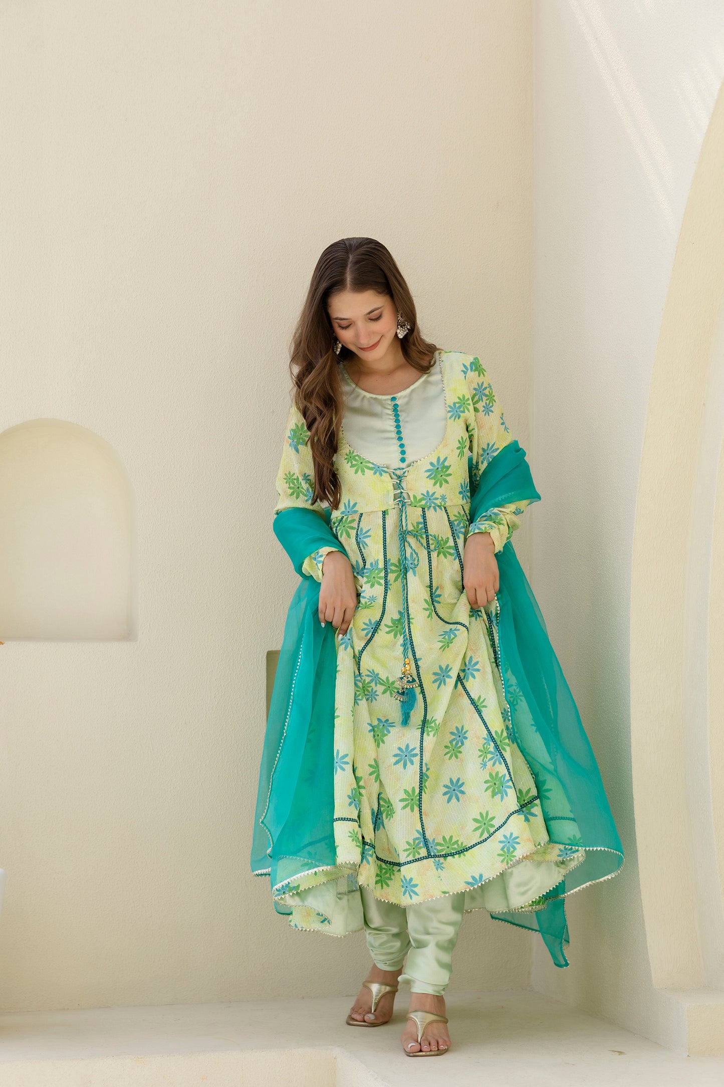 Embelished Anarkali kurta and Chudidar Pant set