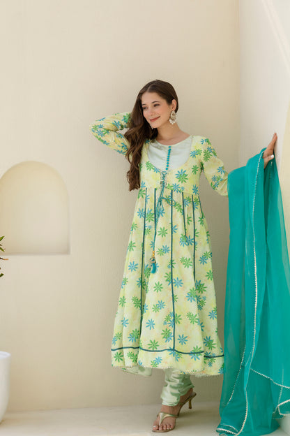 Embelished Anarkali kurta and Chudidar Pant set