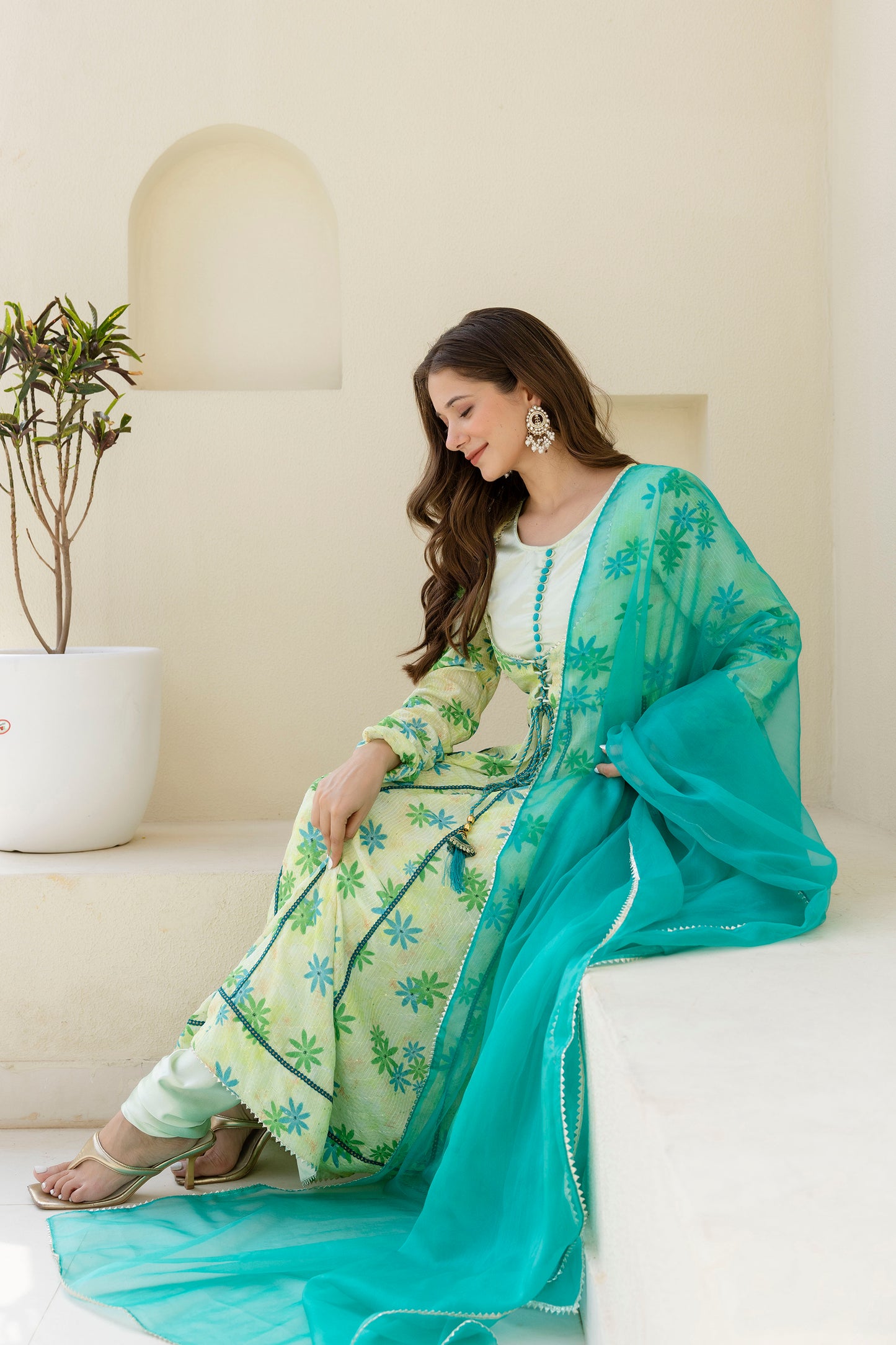 Embelished Anarkali kurta and Chudidar Pant set