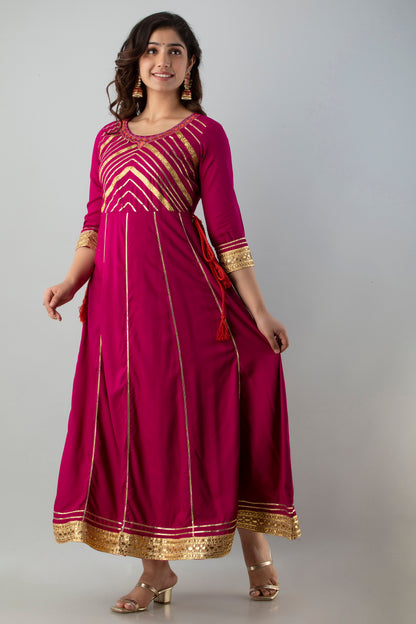 Jaipurite embellished Anarkali kurta in Dark Pink