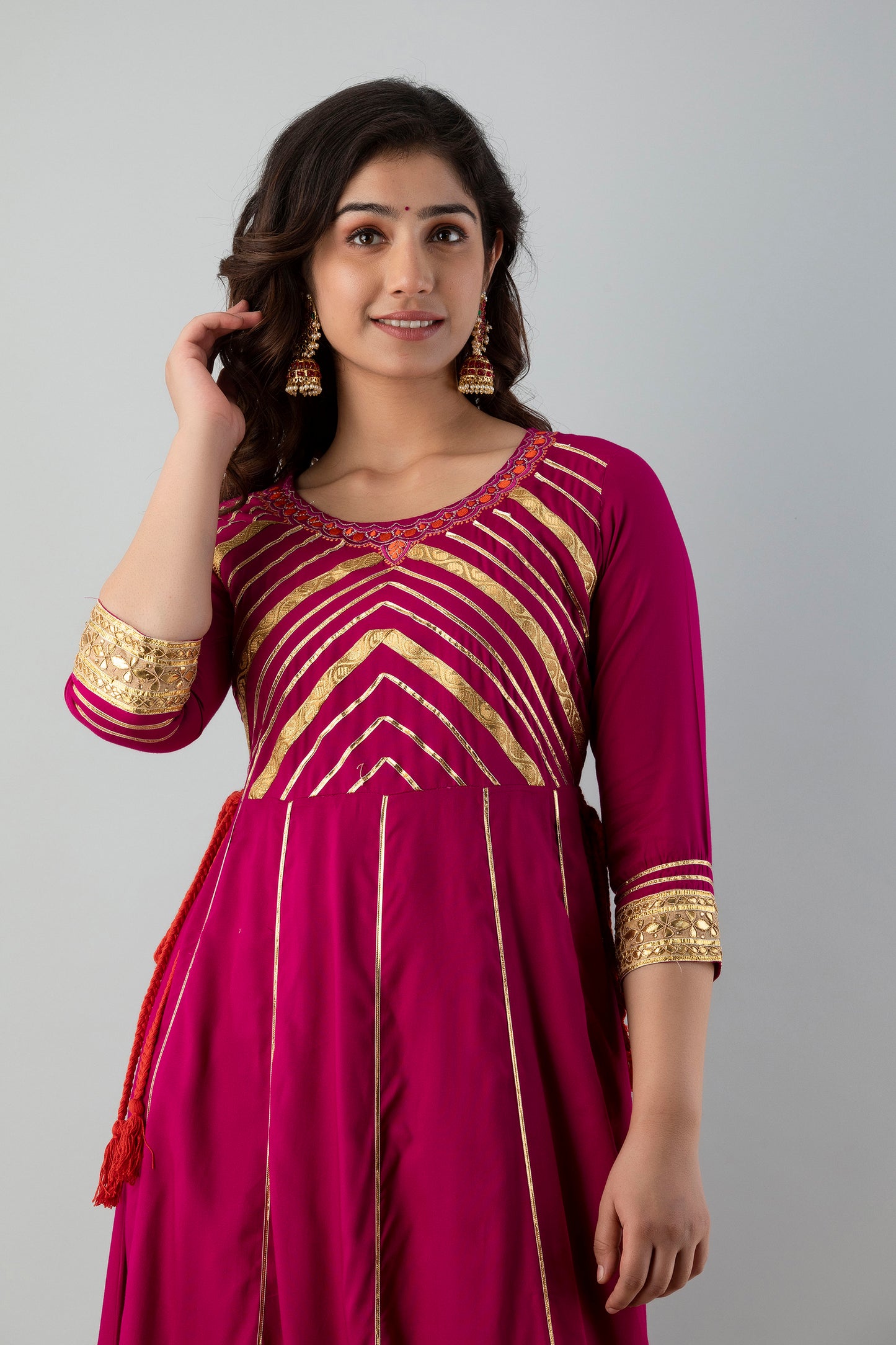 Jaipurite embellished Anarkali kurta in Dark Pink