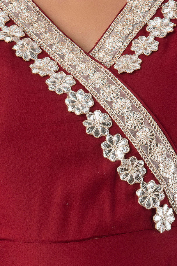 Jaipurite Maroon Gotta Patti Embroidered Festive & Wedding Wear Flared Long Kurta