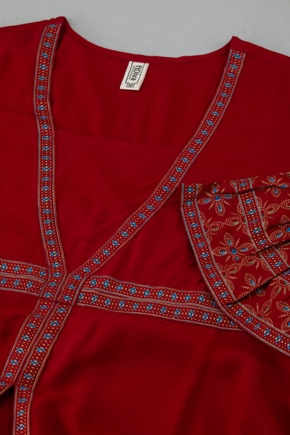 Jaipurite Red Open Front Designer Festive Wear Long Kurta