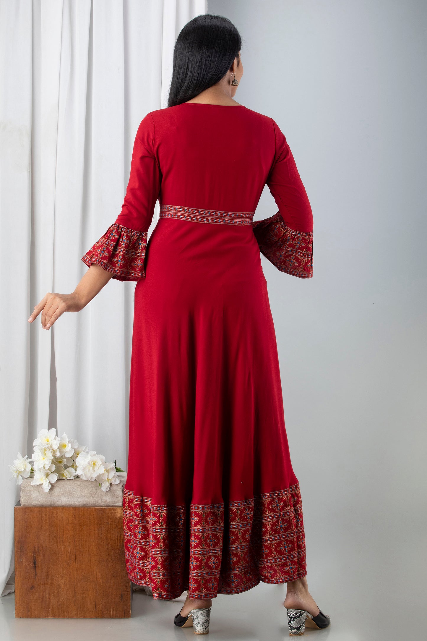 Jaipurite Red Open Front Designer Festive Wear Long Kurta