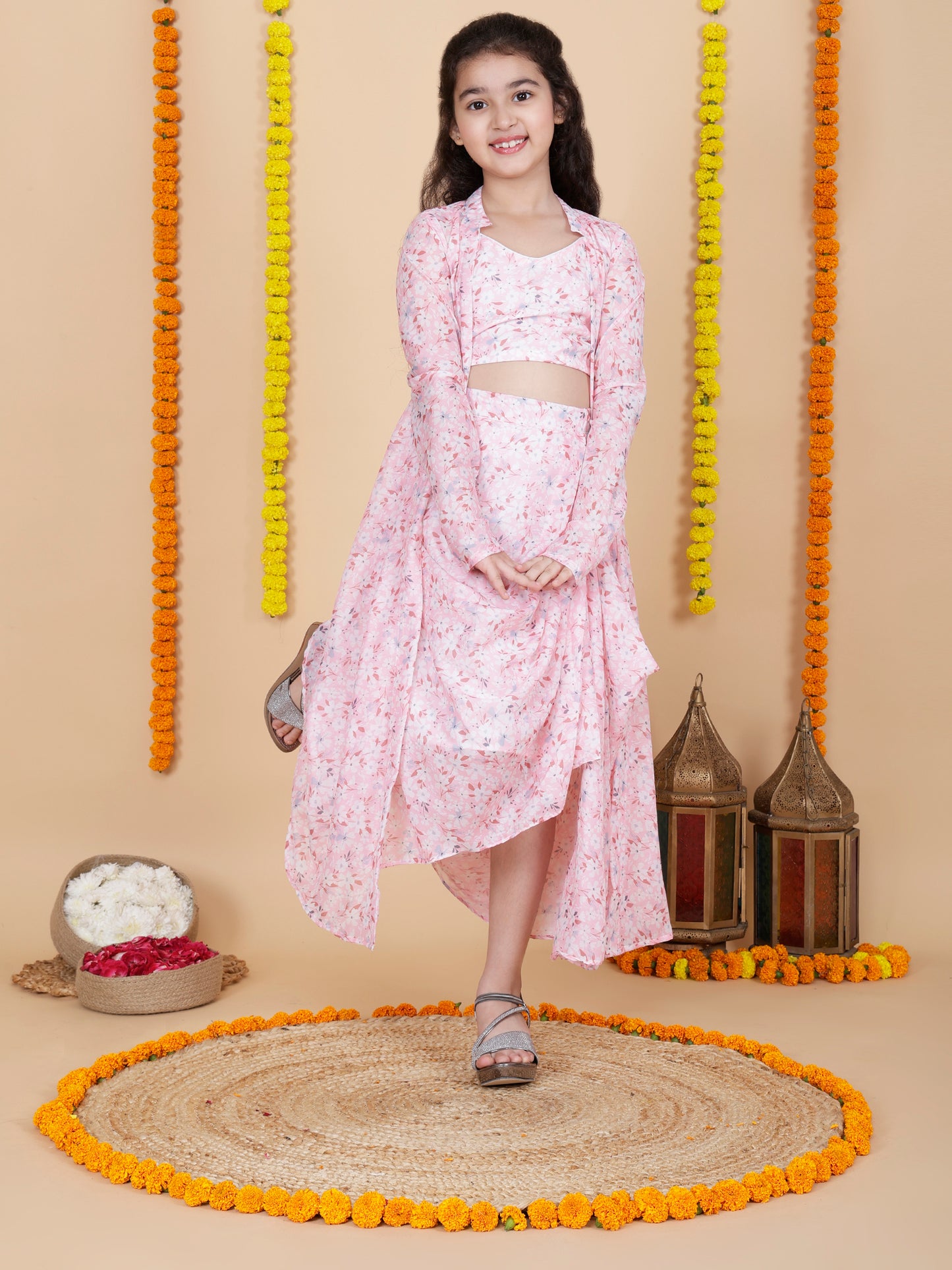 Girls Designer Skirt and Top with Shrug Set