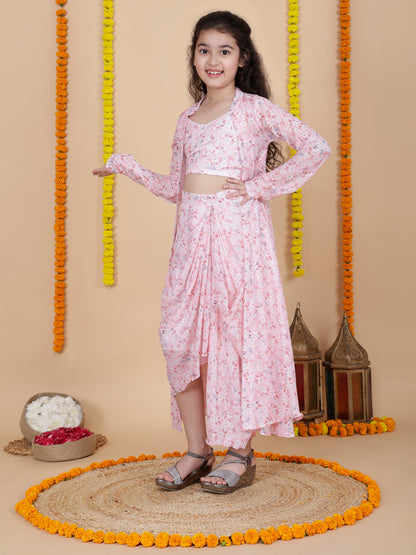 Girls Designer Skirt and Top with Shrug Set