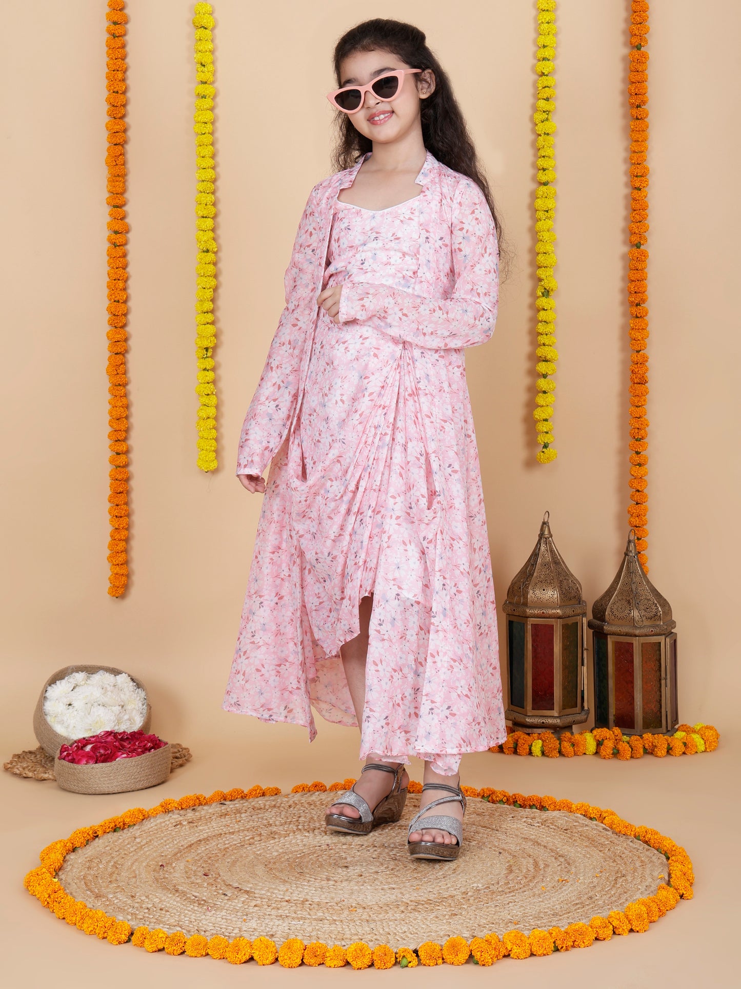 Girls Designer Skirt and Top with Shrug Set