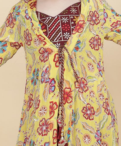 Girls Embroidered Sharara Choli With Shrug Set