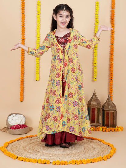 Girls Embroidered Sharara Choli With Shrug Set
