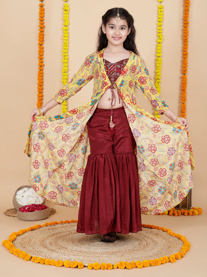 Girls Embroidered Sharara Choli With Shrug Set