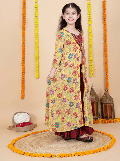Girls Embroidered Sharara Choli With Shrug Set