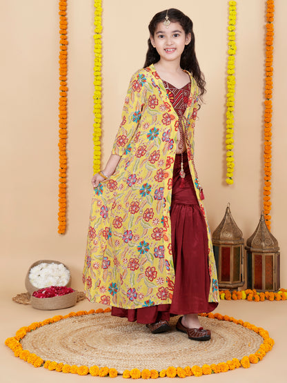 Girls Embroidered Sharara Choli With Shrug Set