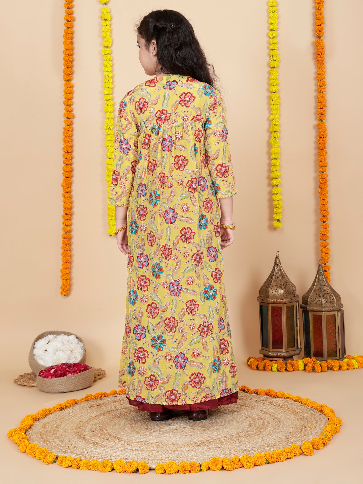 Girls Embroidered Sharara Choli With Shrug Set