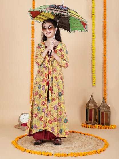 Girls Embroidered Sharara Choli With Shrug Set
