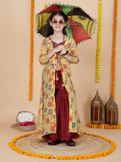 Girls Embroidered Sharara Choli With Shrug Set