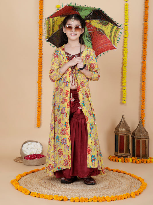 Girls Embroidered Sharara Choli With Shrug Set