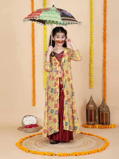 Girls Embroidered Sharara Choli With Shrug Set