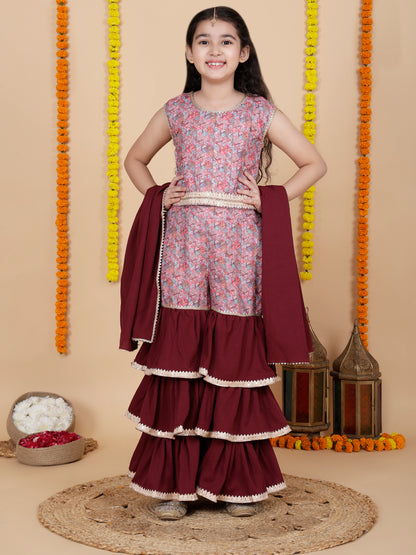 Girls Festive Top & Sharara with Dupatta