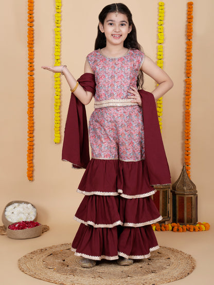 Girls Festive Top & Sharara with Dupatta