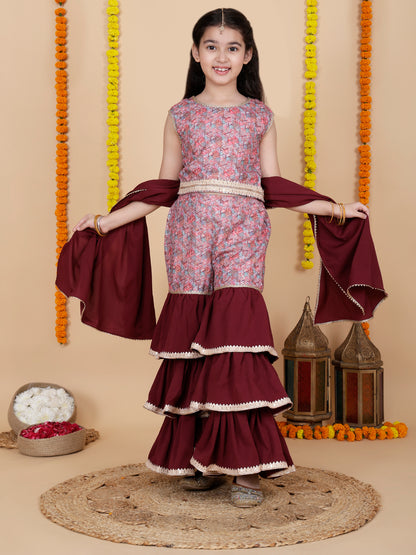 Girls Festive Top & Sharara with Dupatta