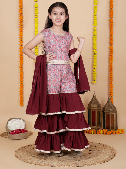 Girls Festive Top & Sharara with Dupatta