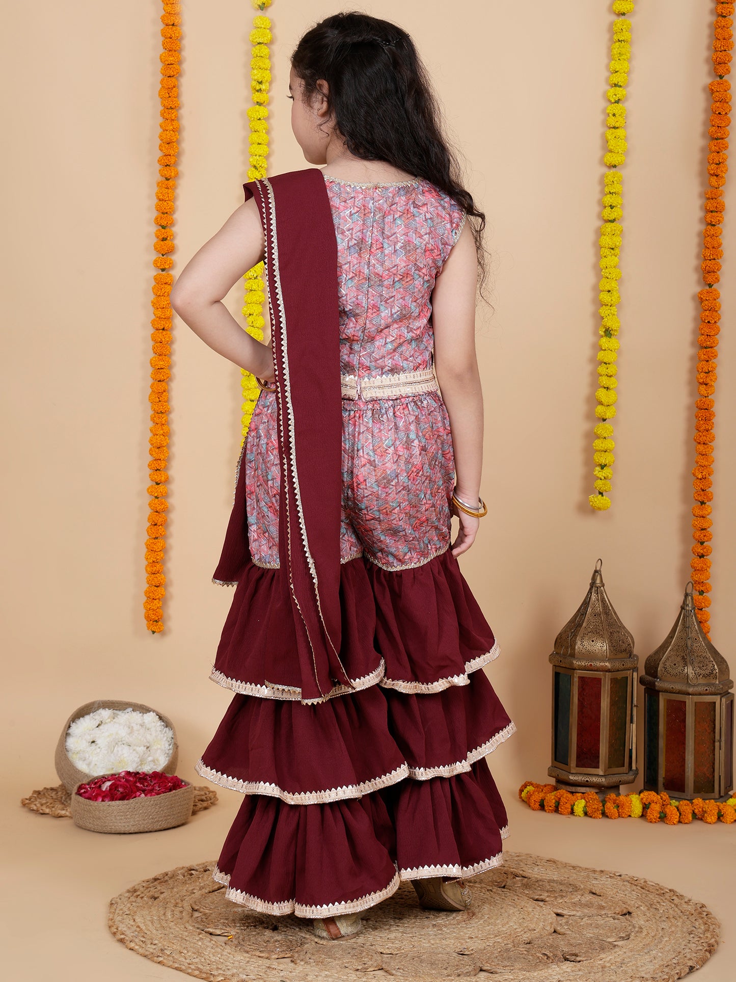 Girls Festive Top & Sharara with Dupatta