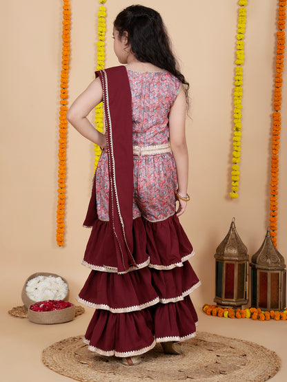 Girls Festive Top & Sharara with Dupatta