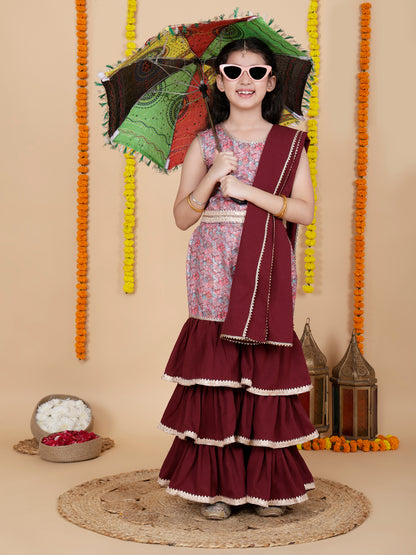 Girls Festive Top & Sharara with Dupatta