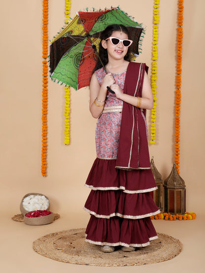 Girls Festive Top & Sharara with Dupatta