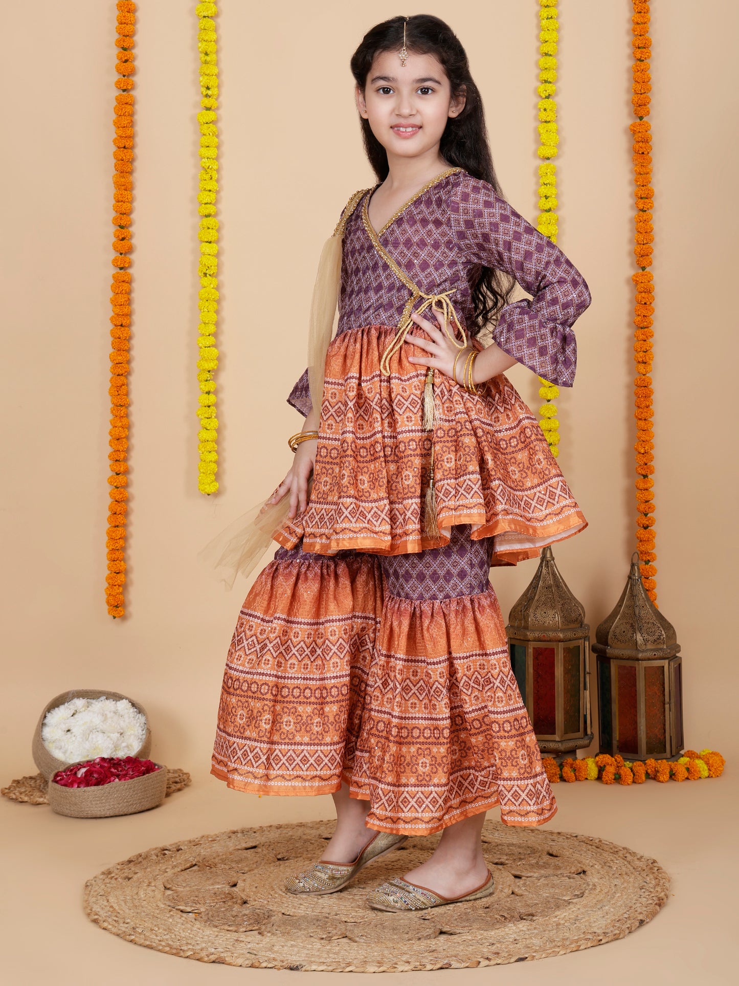 Girls Wedding Wear Angrakha Kurta & Sharara Set