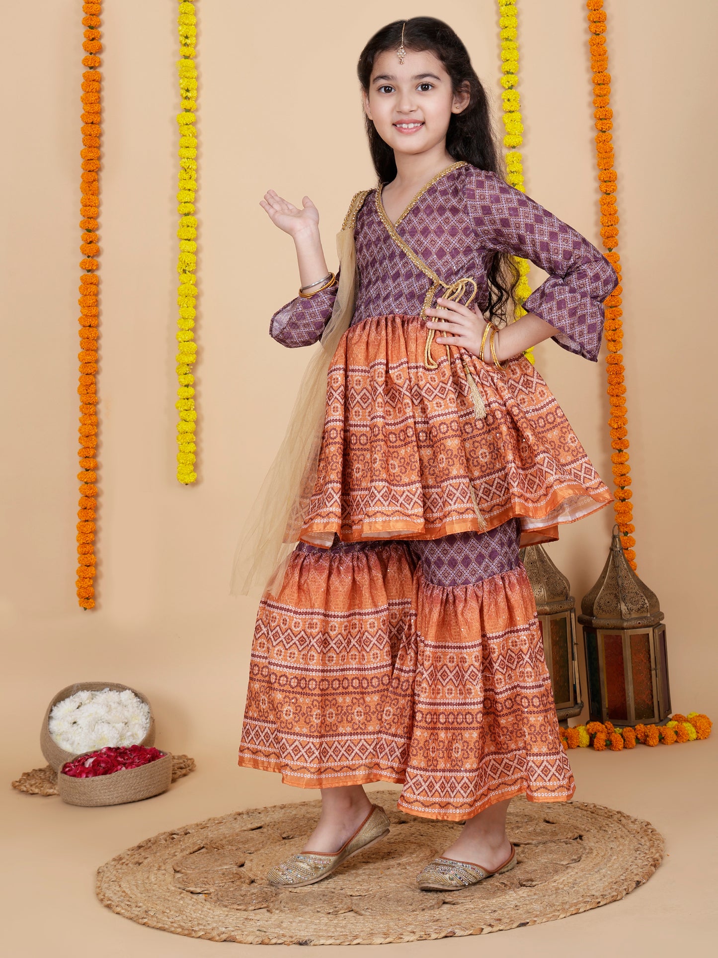 Girls Wedding Wear Angrakha Kurta & Sharara Set