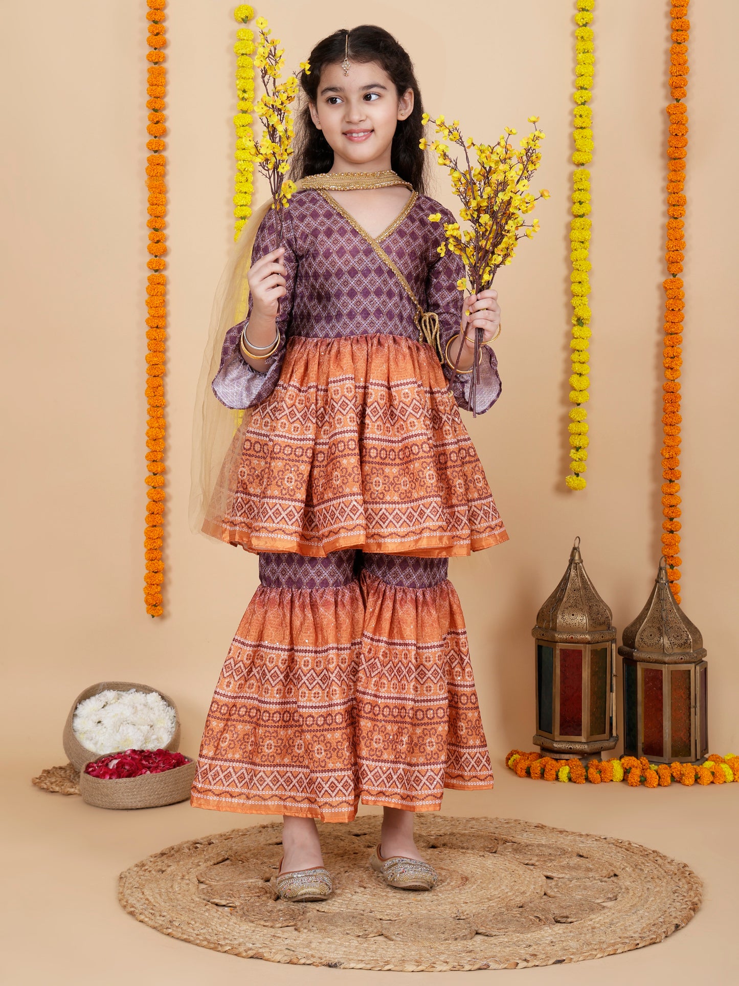 Girls Wedding Wear Angrakha Kurta & Sharara Set