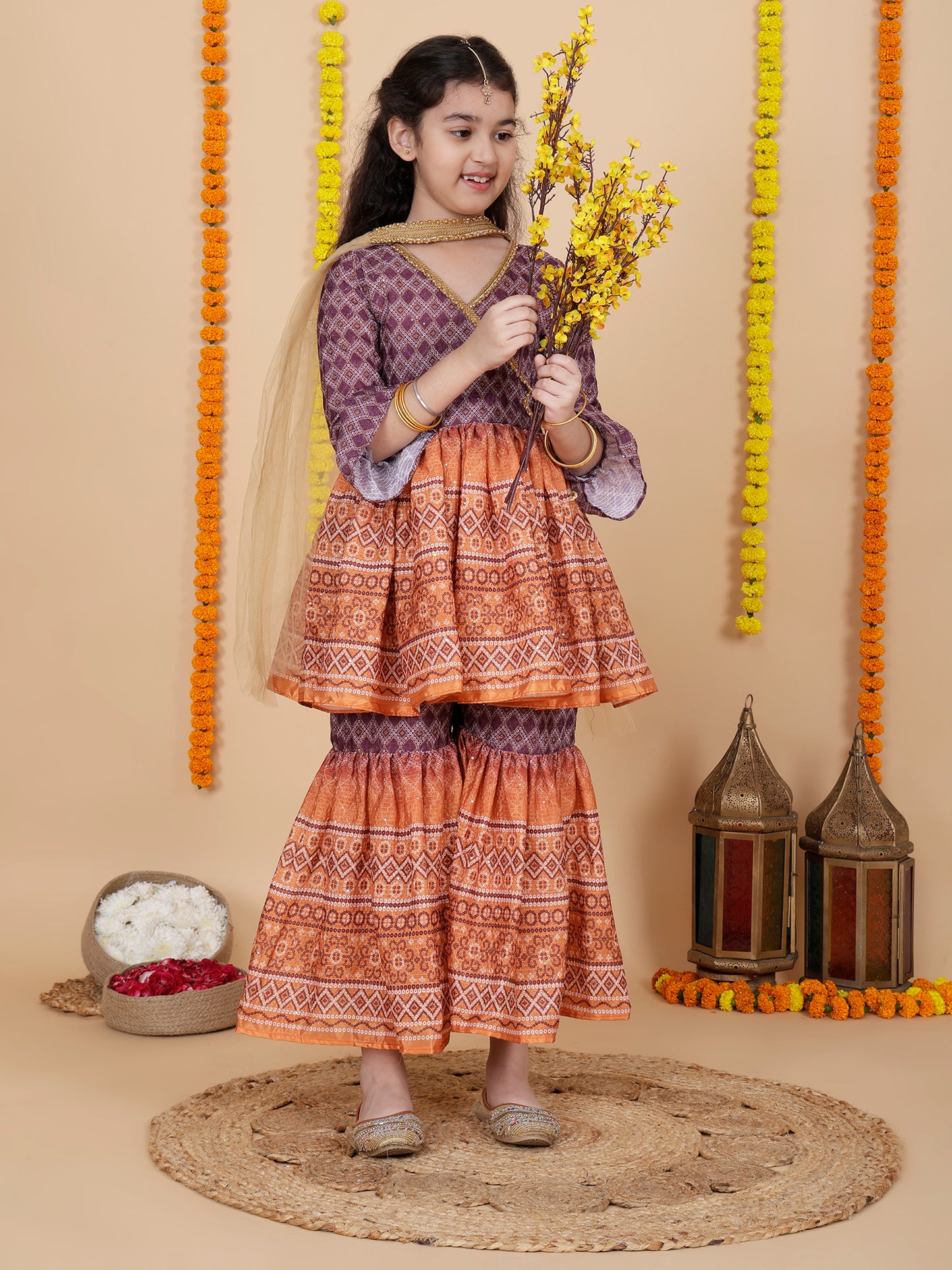 Girls Wedding Wear Angrakha Kurta & Sharara Set