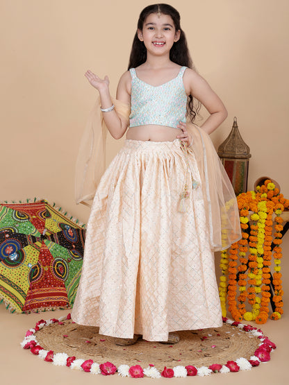 Girls Embroidered Skirt, Top, and Dupatta Set