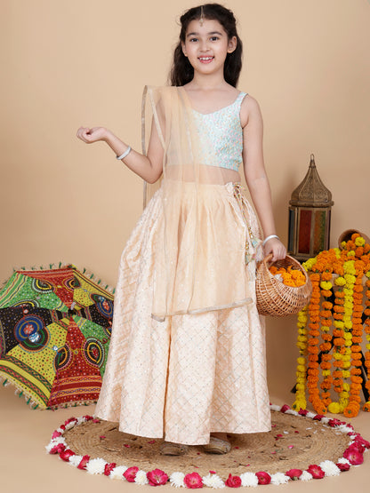 Girls Embroidered Skirt, Top, and Dupatta Set