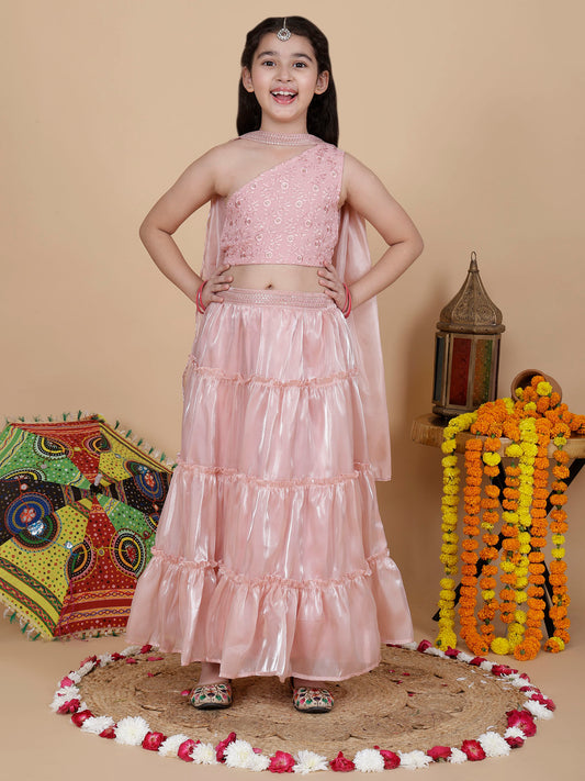 Girls Embroidered Lehenga Choli Set with Dupatta