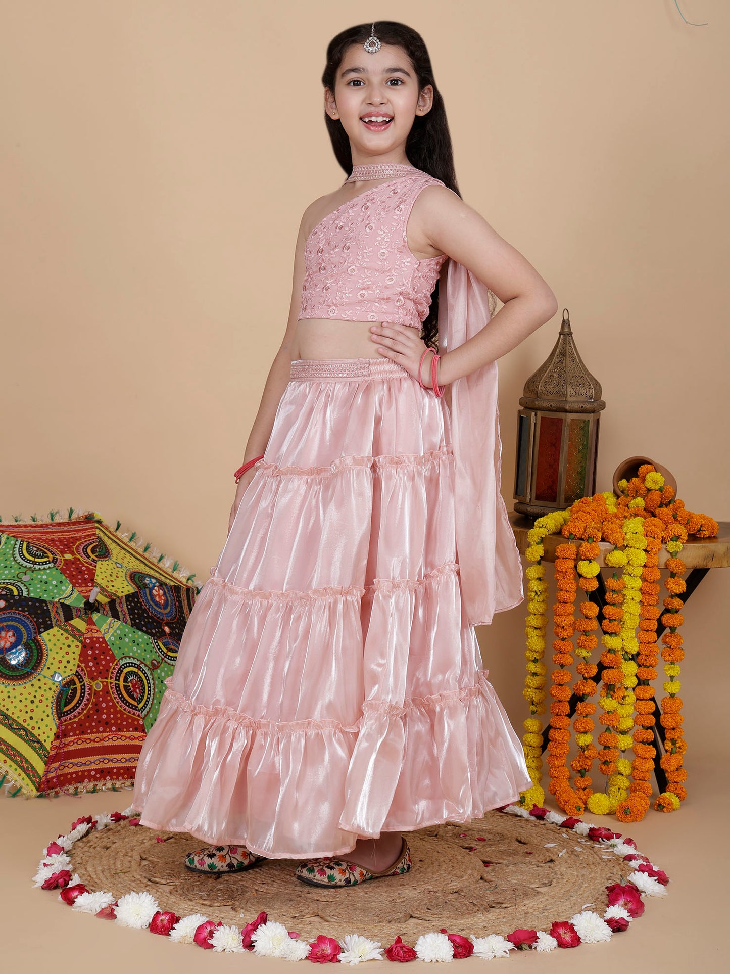 Girls Embroidered Lehenga Choli Set with Dupatta