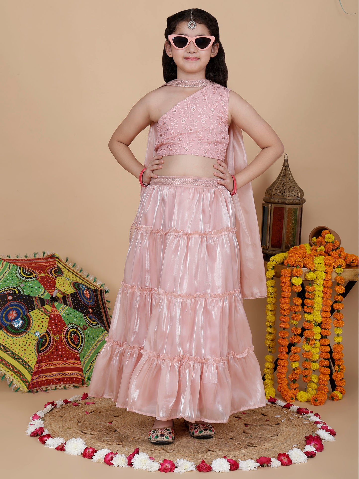Girls Embroidered Lehenga Choli Set with Dupatta
