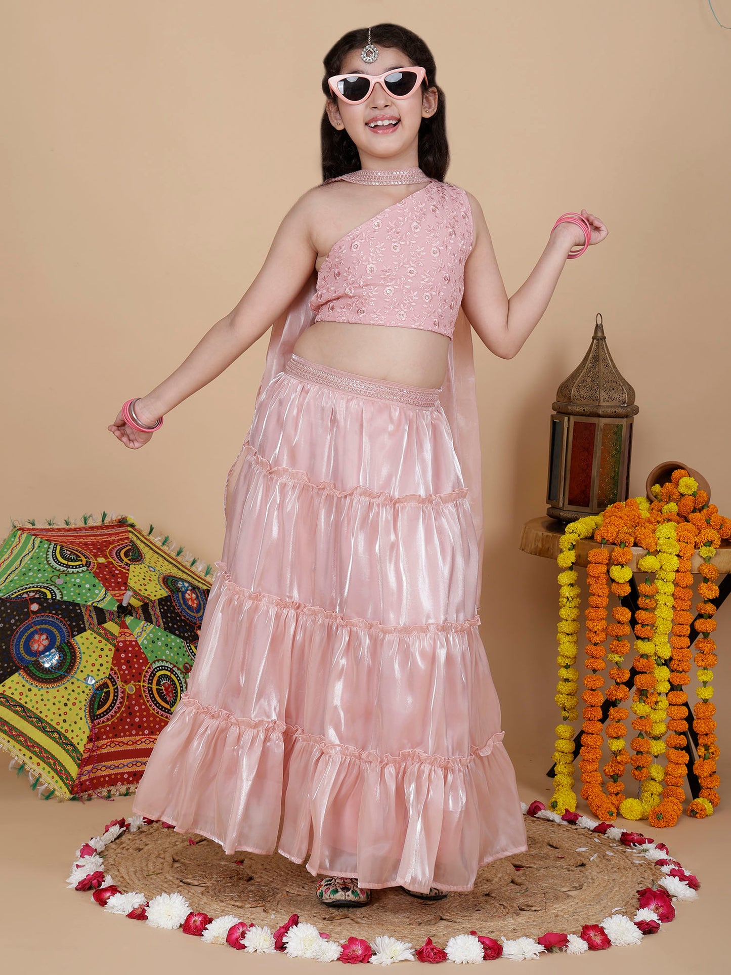 Girls Embroidered Lehenga Choli Set with Dupatta