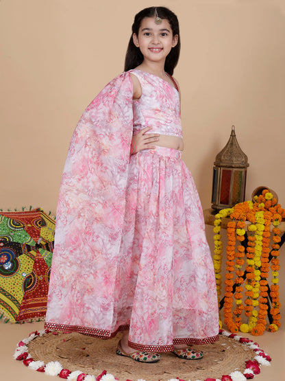 Girls Wedding Top and Skirt Set in Pink