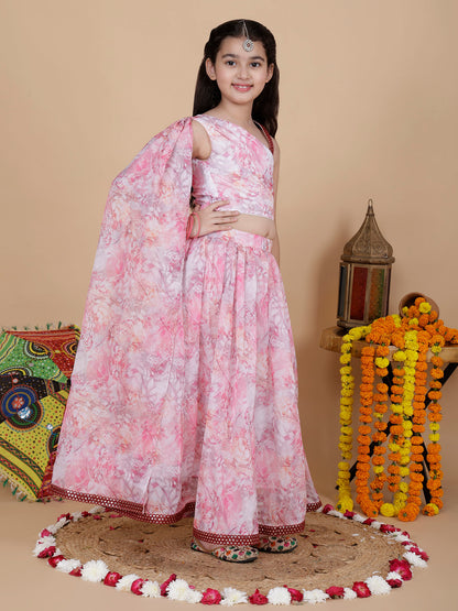 Girls Wedding Top and Skirt Set in Pink
