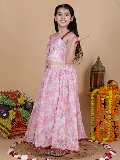 Girls Wedding Top and Skirt Set in Pink