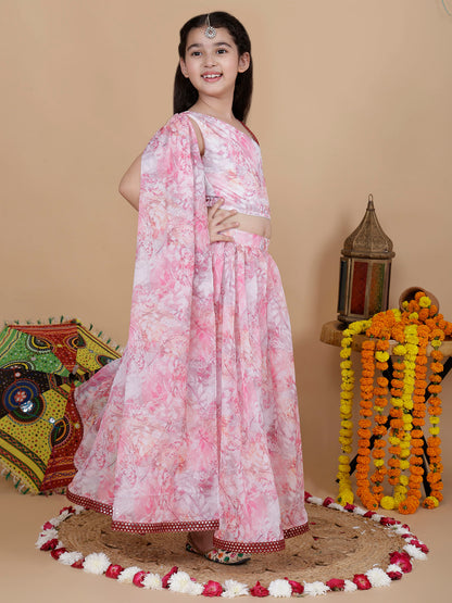 Girls Wedding Top and Skirt Set in Pink
