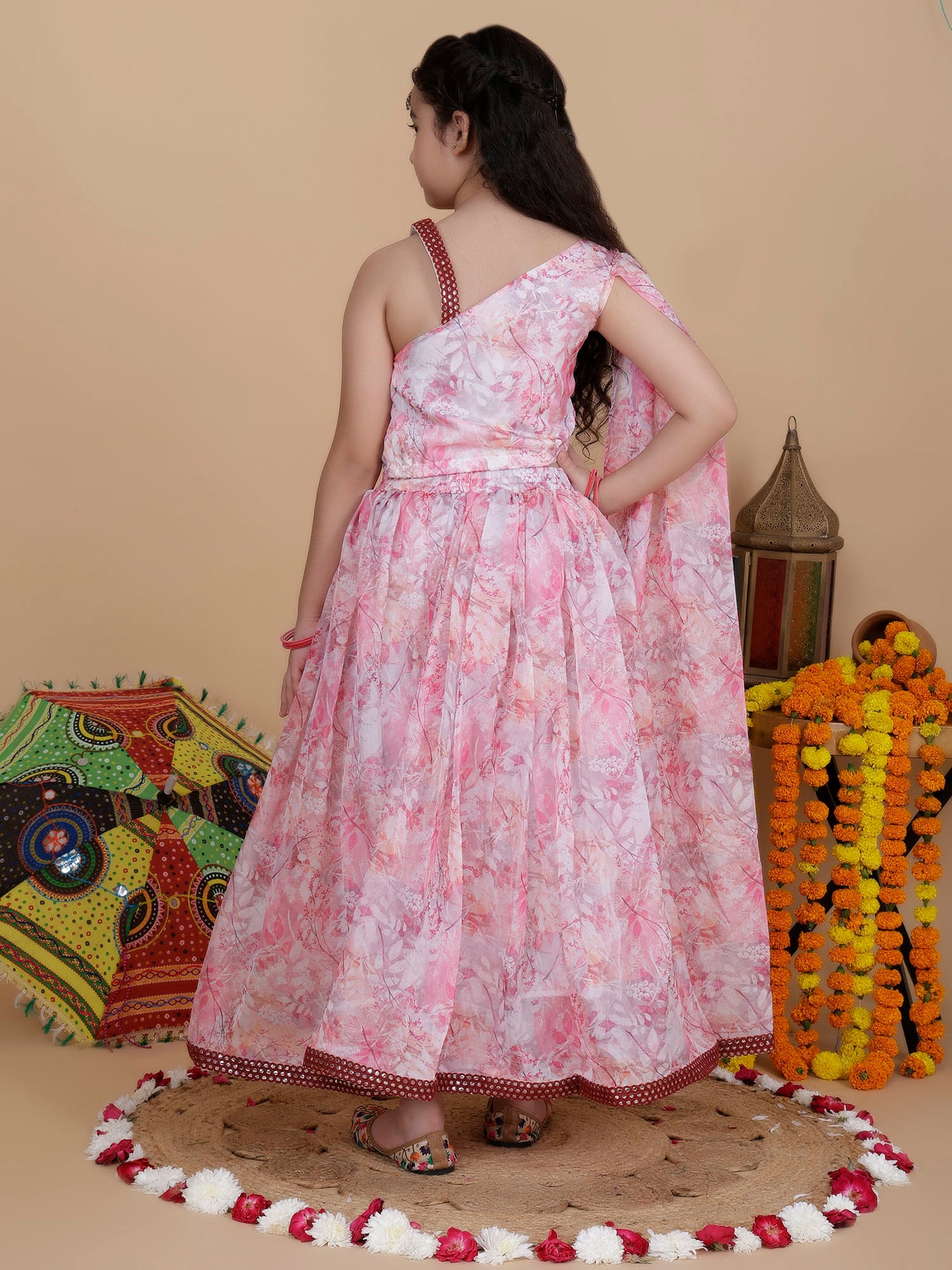 Girls Wedding Top and Skirt Set in Pink