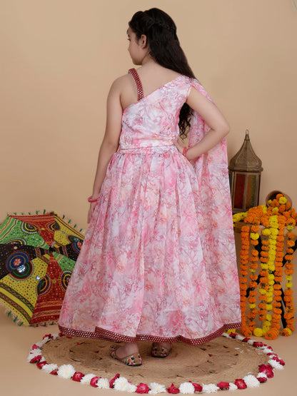 Girls Wedding Top and Skirt Set in Pink
