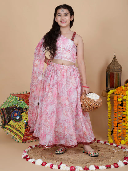 Girls Wedding Top and Skirt Set in Pink