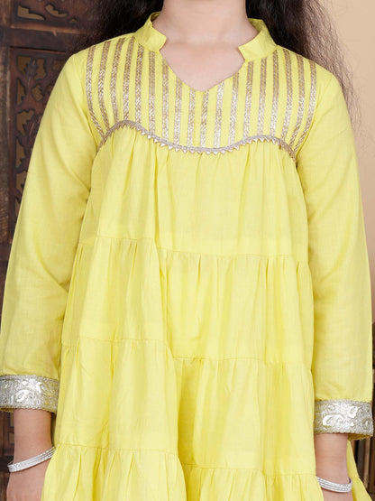 Baby Girls Festive Kurta and Churidar Set in Yellow